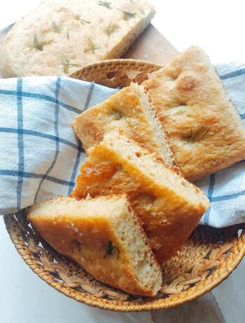slices of focaccia bread in a basket