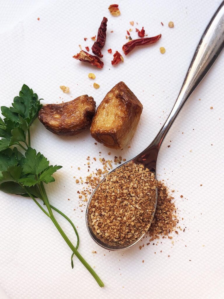 parsley, cooked garlic, chili pepper and bread crumb in a spoon italian cooking tips