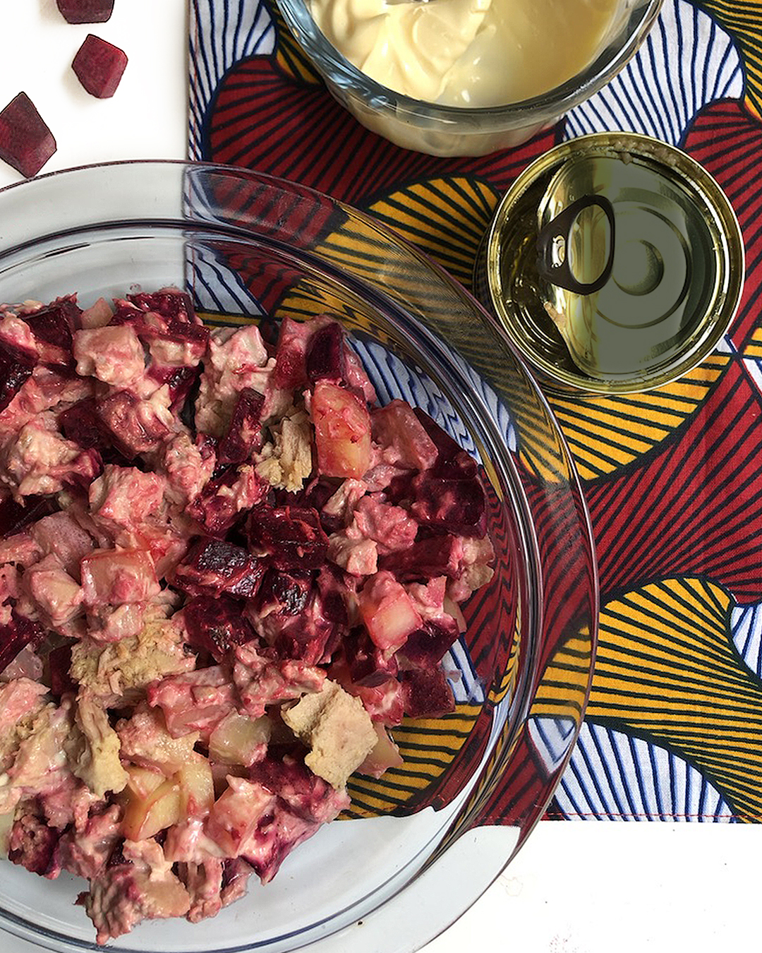 tuna salad in a bowl on a colored napkin Italian cooking tips