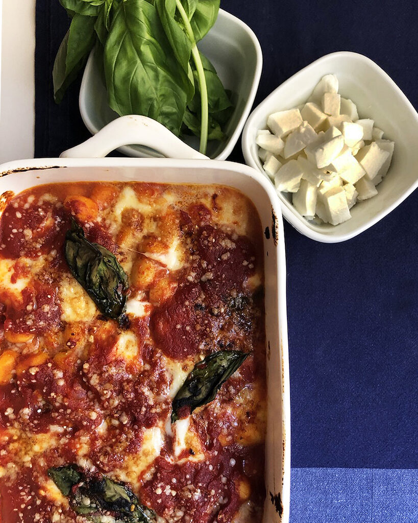 gnocchi alla sorrentina, mozzarella and basilico