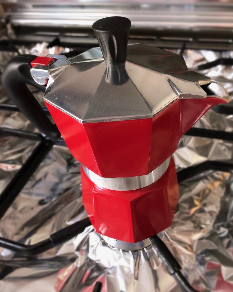 the "moka coffee maker is on fire