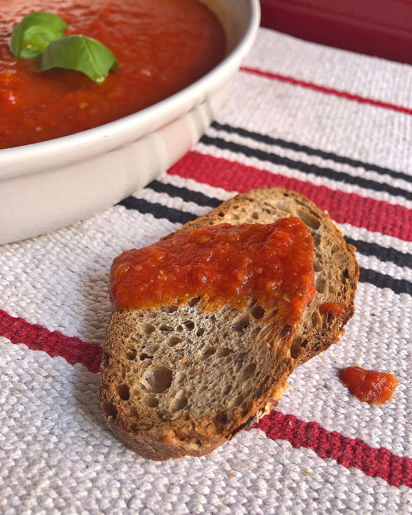Tasting The Perfect Tomato Sauce on a ALICE of bread
