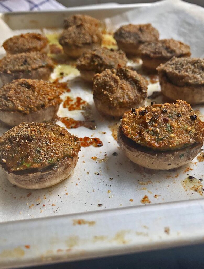gratin champignons just out of the oven perfectly cooked