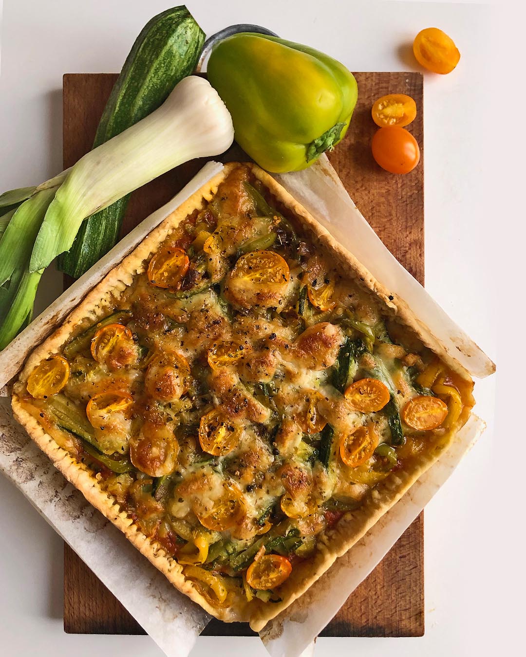 rustic vegetable tart just out of the oven