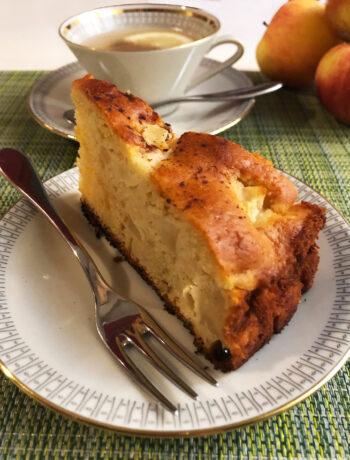 a slice of apple pie with oil