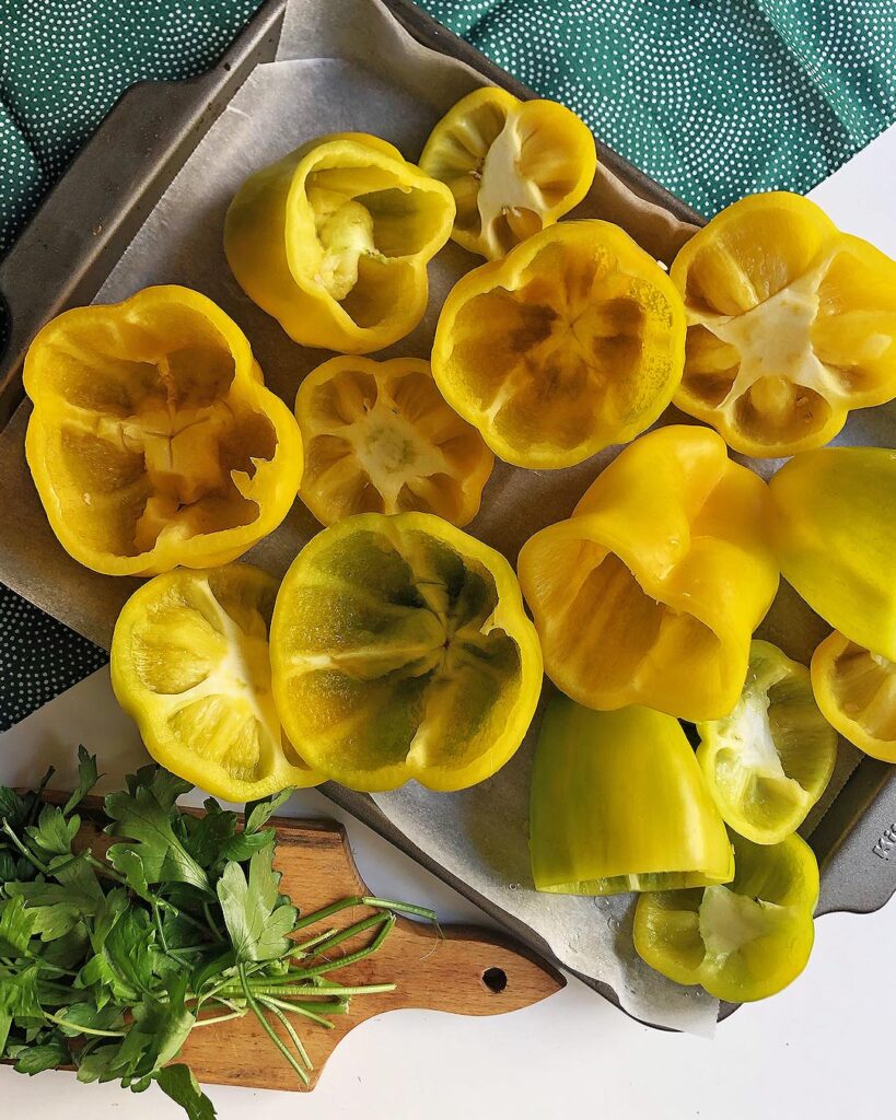 bell peppers cleaned and cutted waiting to be stuffed