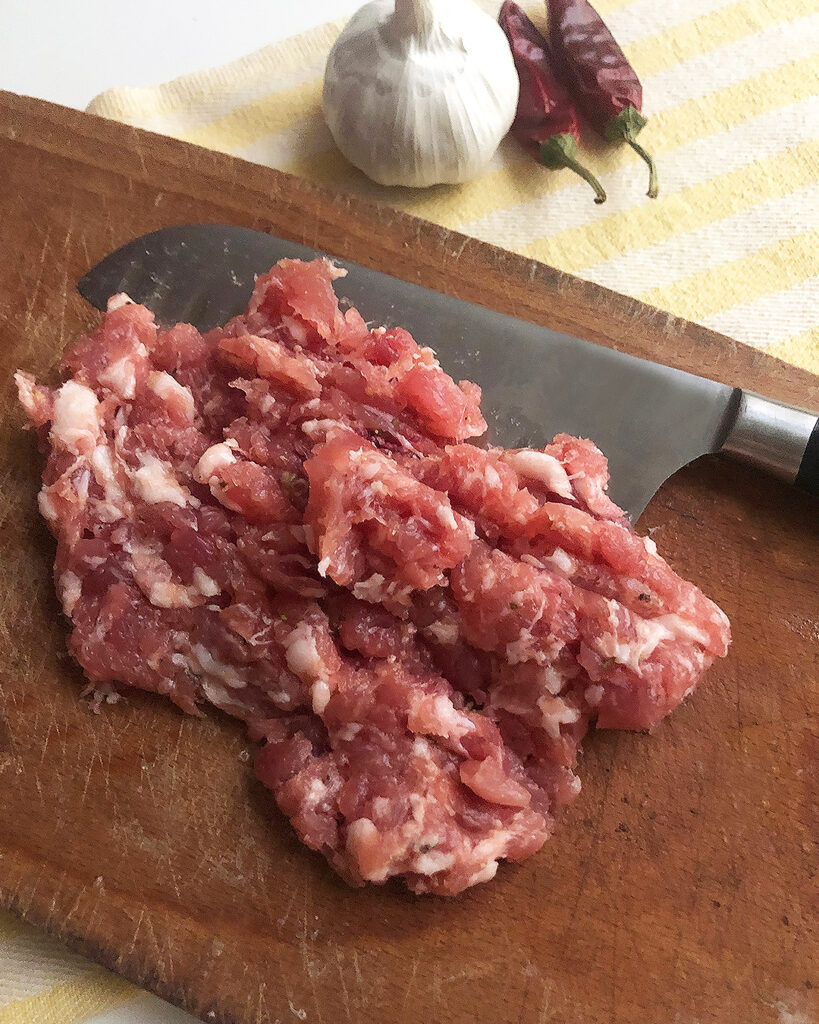 sausage on the chop board