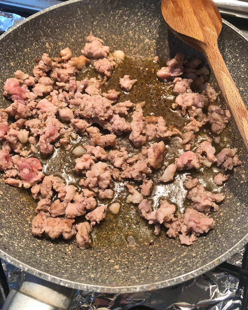 sausage cooked in a skillet