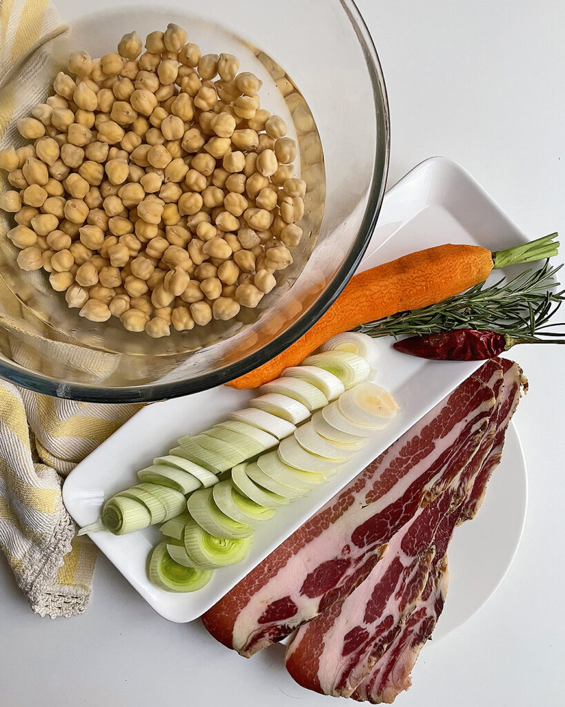 leek, carrot, pancetta and chickpeas