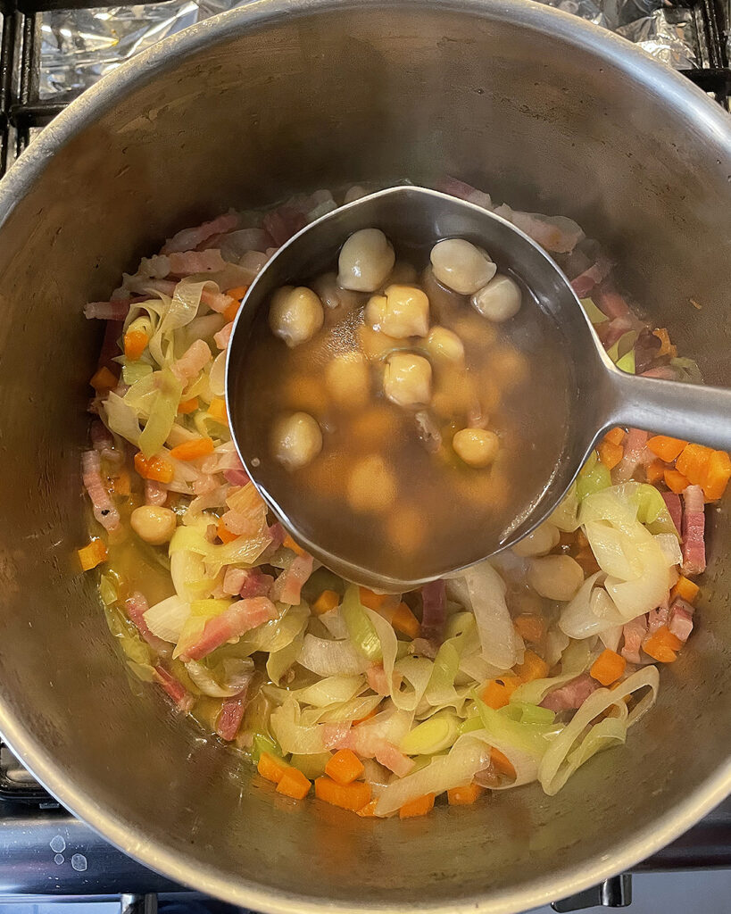 boiled chickpeas added to the soffritto