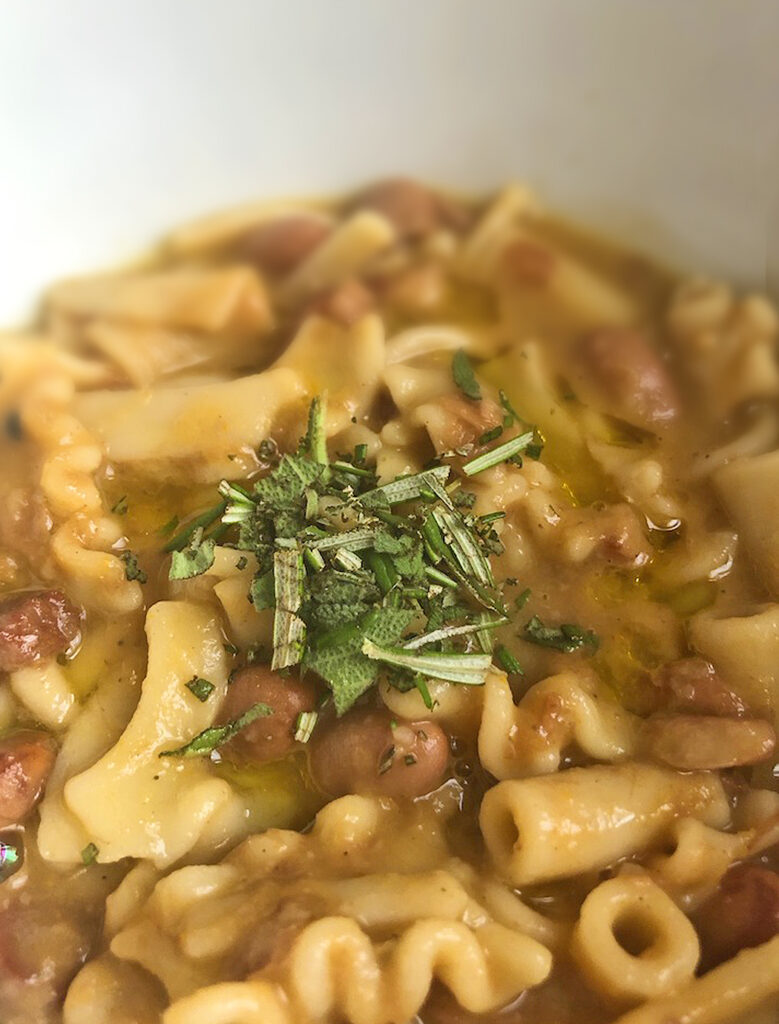 close up of pasta e fagioli