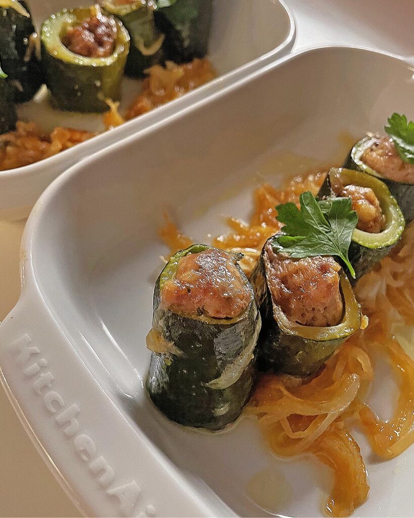 close up of stuffed zucchini bites