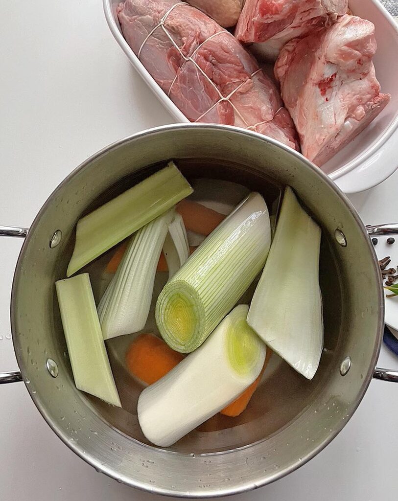 vegetables in water to make stock