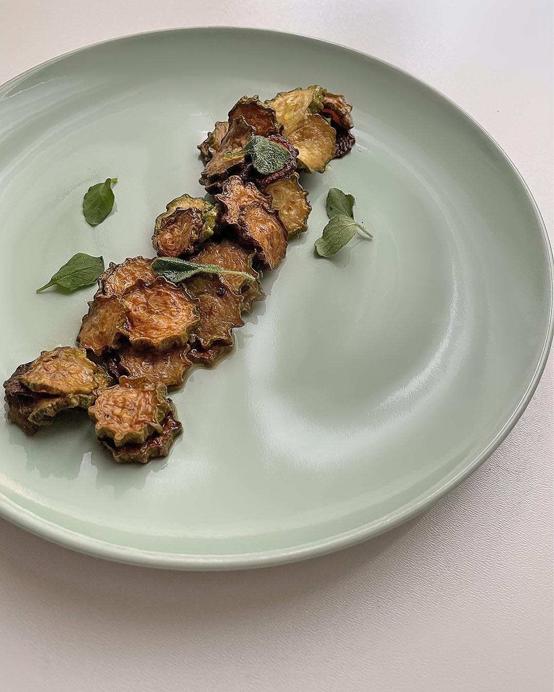 fried zucchini served in a green dish
