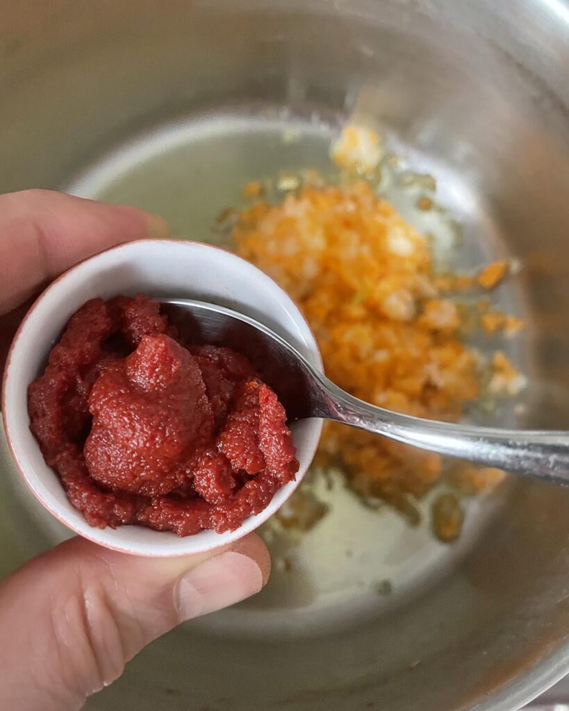 tomato paste added to the lentils