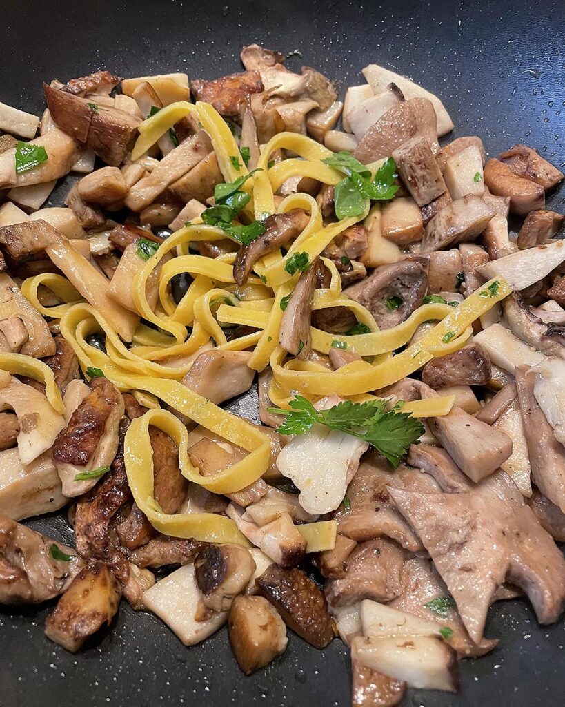 porcini mushrooms mixed with fettuccine