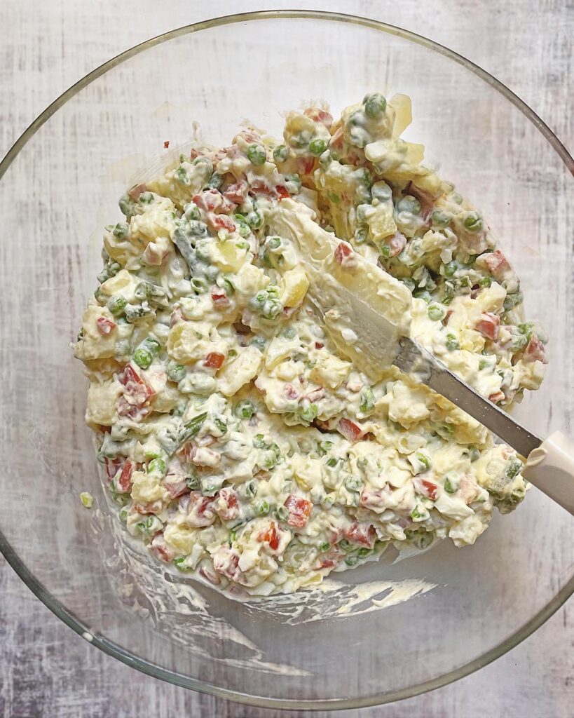 the insalata russa is ready to be served