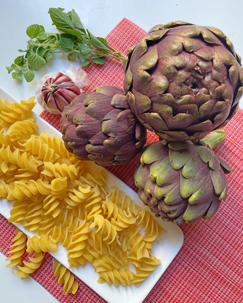 artichoke, pasta and nepitella herb