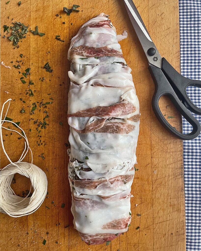 pork fillet coated with slices of pancetta