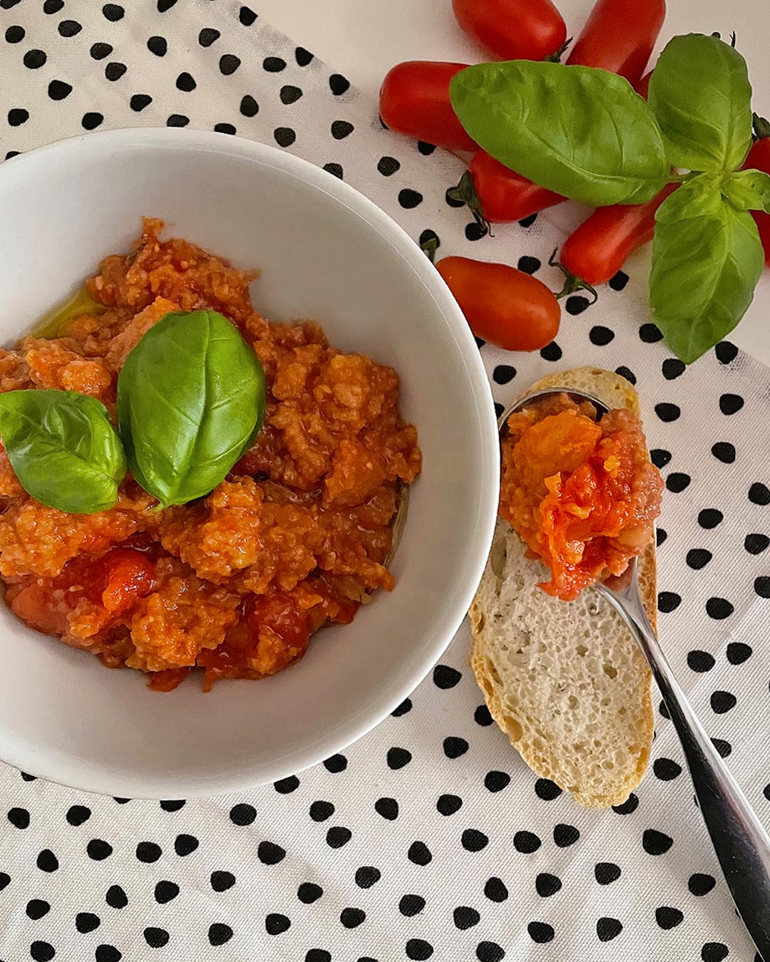 pappa al pomodoro served as a dip on bread slices