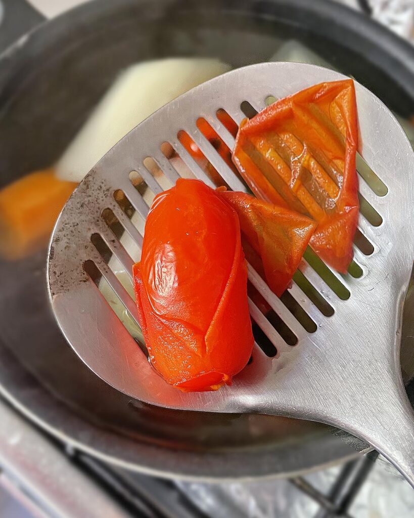 close up on a boiled tomato