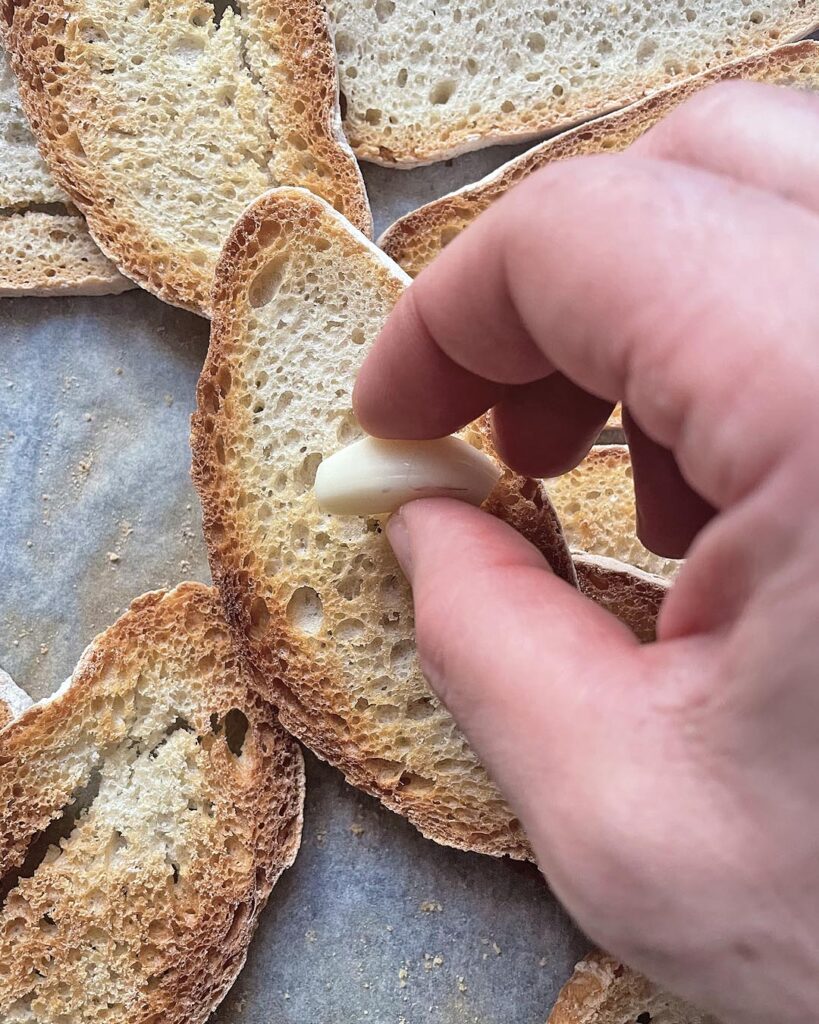 slices of bread rubbed with garlic to add more flavour
