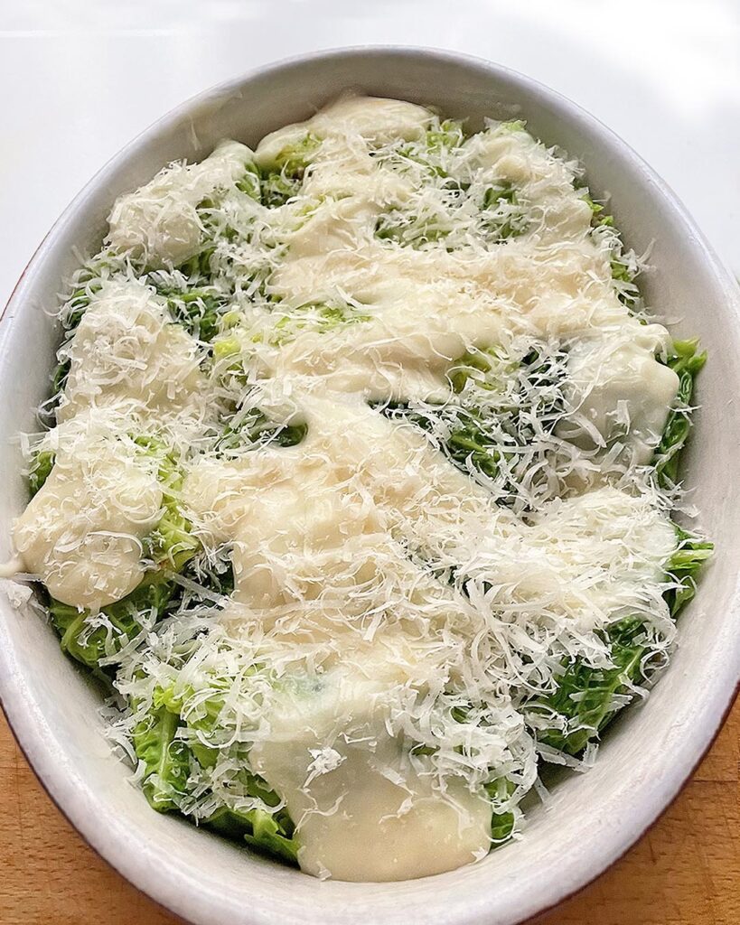 cabbage rolls seasoned with freshly graten parmesan cheese