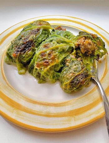 close up of cabbage rolls on a dish