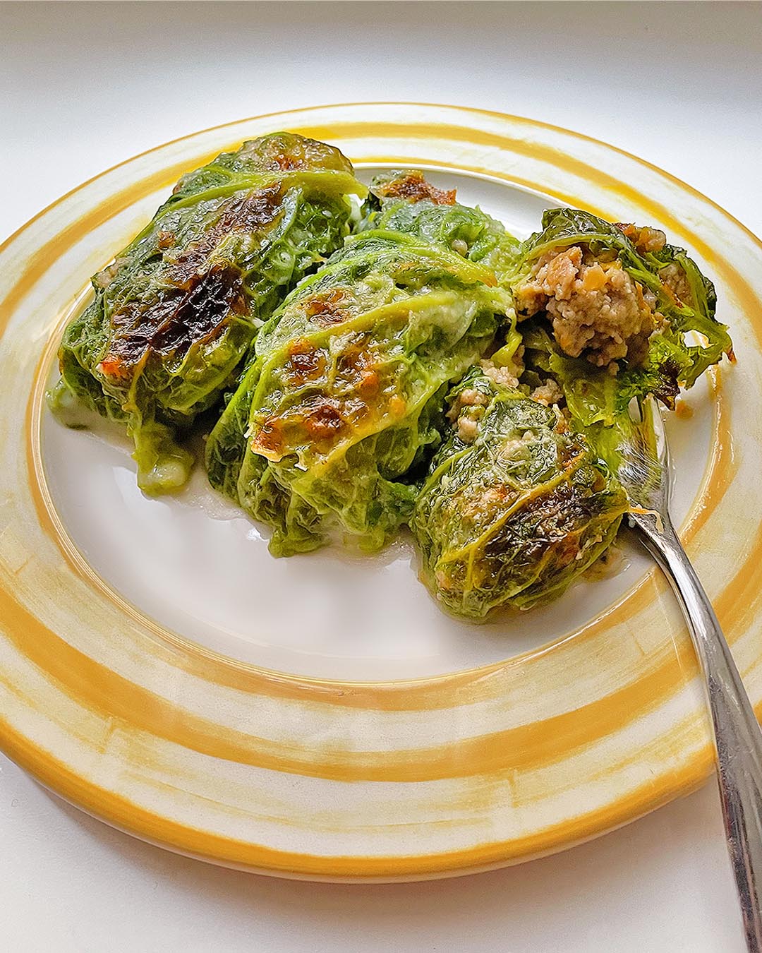 close up of cabbage rolls on a dish