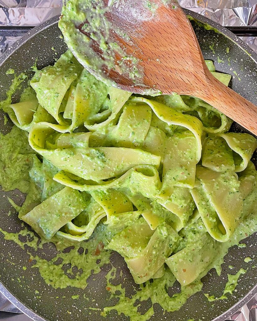 pappardelle seasoned with pesto
