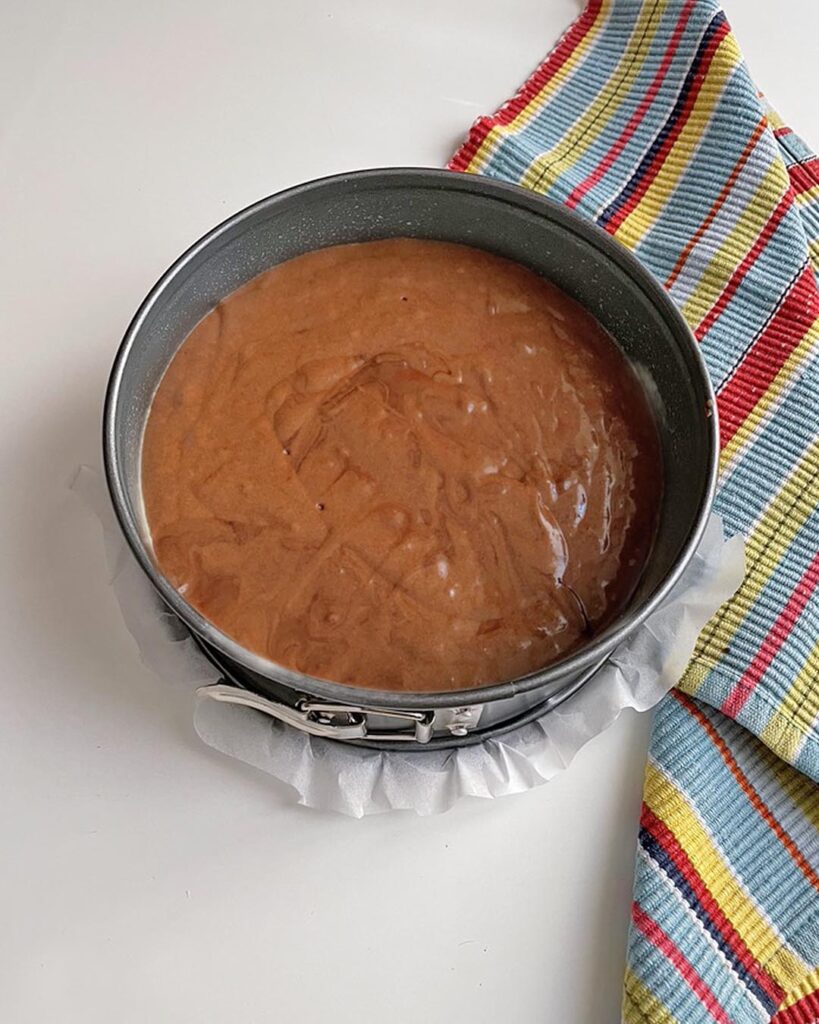 the cake is ready to be baked