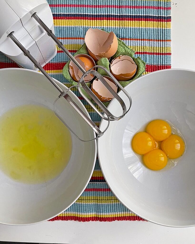 egg whites separated from egg yolks