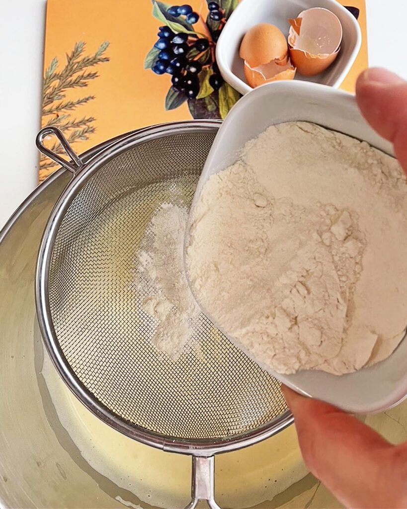 adding flour and potato starch to mixture