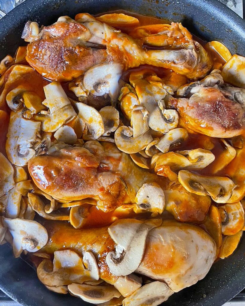 mushroom chicken thighs cooked into the pan